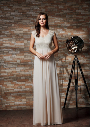 Champagne Lace Chiffon Sheer Back Bridesmaid Dress